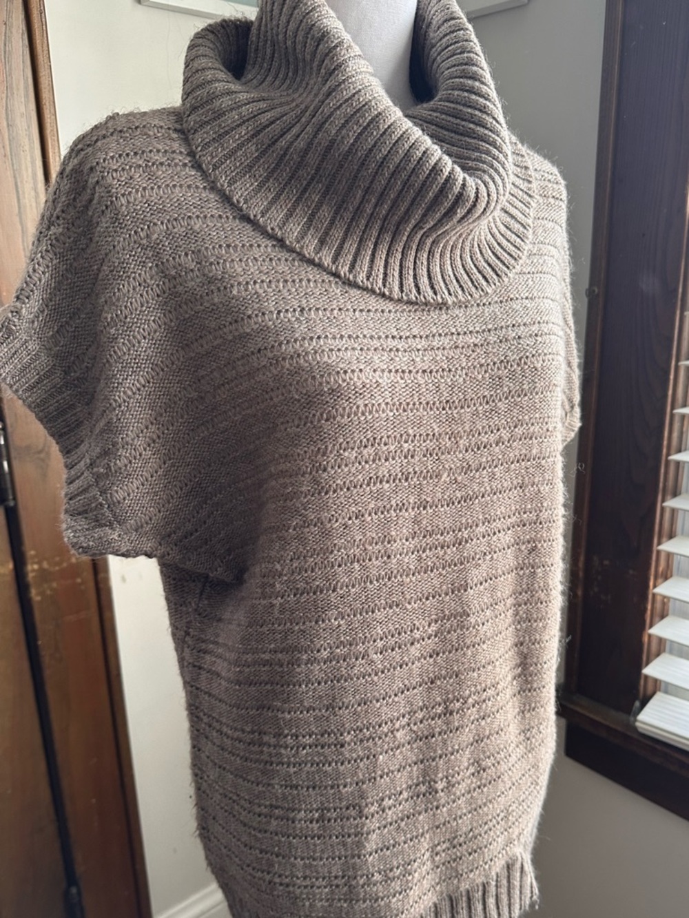 Women's Taupe Cowl Neck Short-Sleeve Sweater